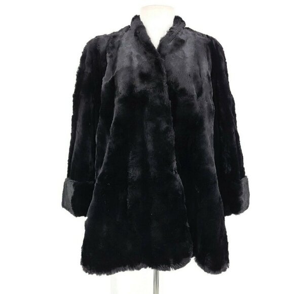 Vintage Black Rabbit Fur Swing Coat Jorden Stores Furriers Womens M? Pockets - Picture 1 of 7